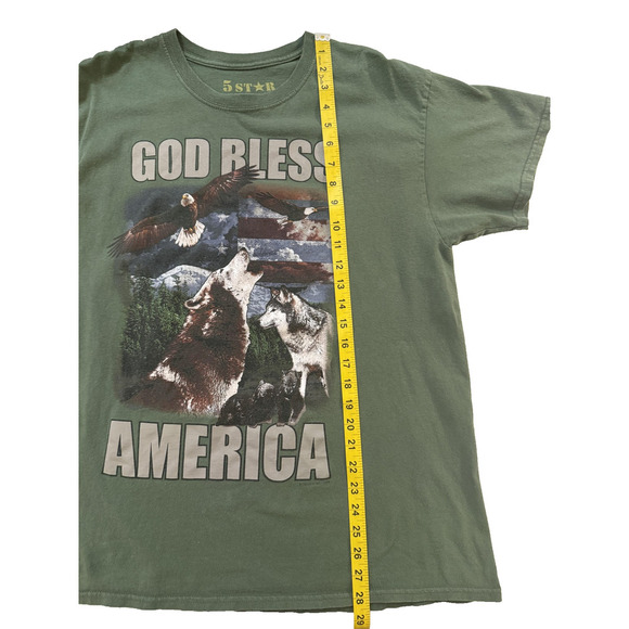 God Bless America Shirt Mens Large Green Patriotic Wolf Eagle Nature Graphic USA - Picture 5 of 6